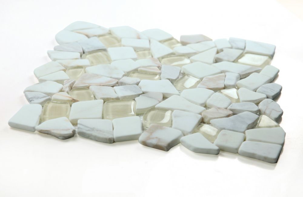 Elysium - Pebble 12" x 12" Glass and Marble Mosaic - Calacatta Gold