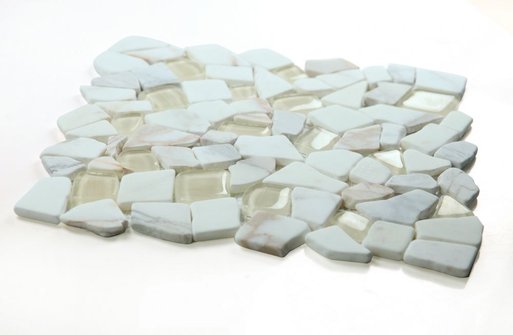 Elysium - Pebble 12&quot; x 12&quot; Glass and Marble Mosaic - Calacatta Gold