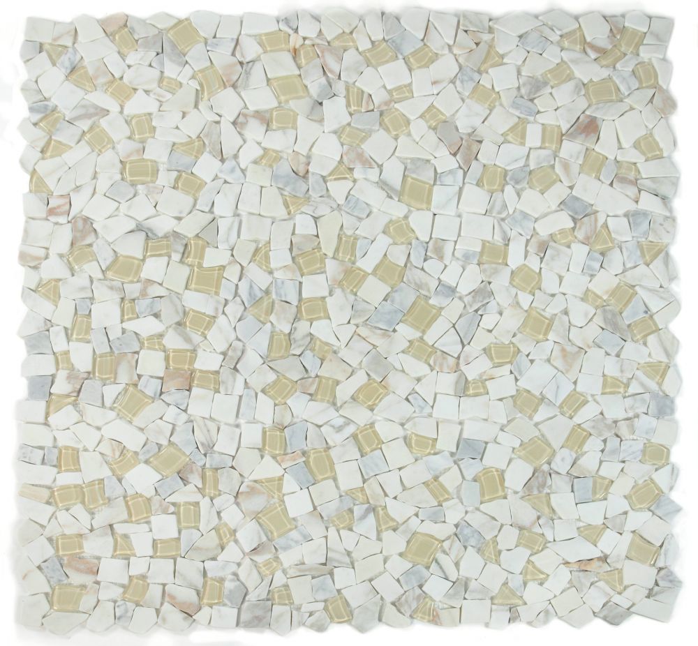 Elysium - Pebble 12&quot; x 12&quot; Glass and Marble Mosaic - Calacatta Gold