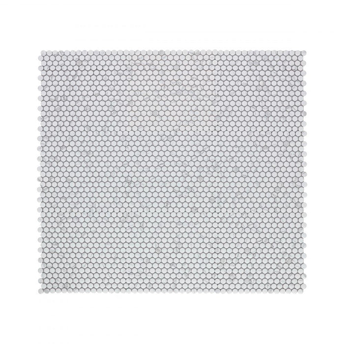 Elysium - Penny Round 11.5 in. x 12.25 in. Porcelain Mosaic - Statuario Matte