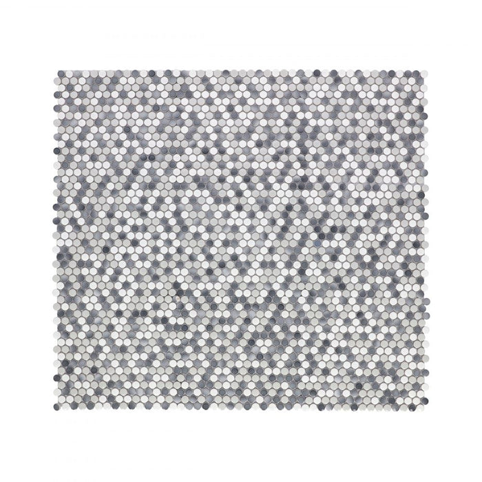 Elysium - Penny Round 11.5 in. x 12.25 in. Porcelain Mosaic - Mixed Grey Glossy