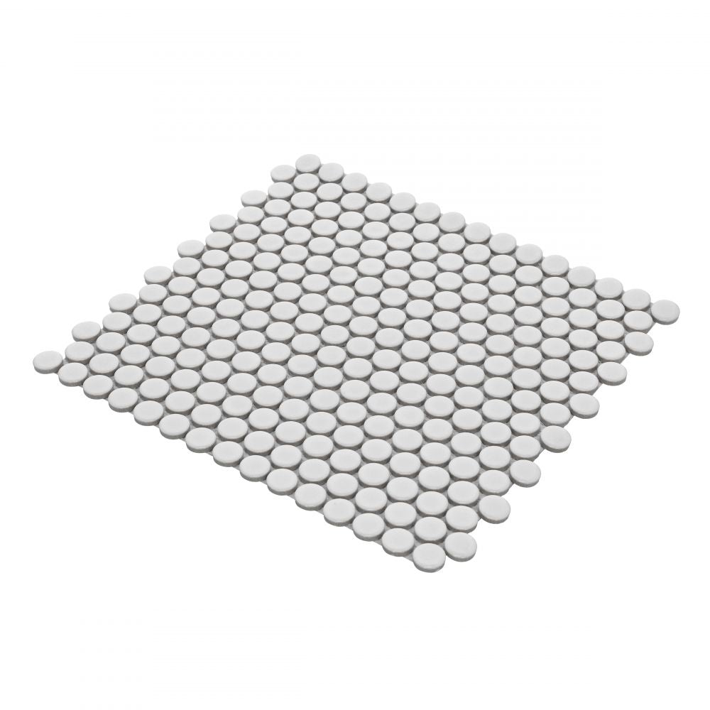 Elysium - Penny Round 11.5 in. x 12.25 in. Porcelain Mosaic - Light Grey Matte