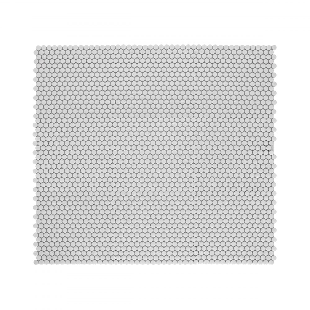 Elysium - Penny Round 11.5 in. x 12.25 in. Porcelain Mosaic - Light Grey Matte