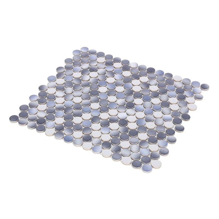Elysium - Penny Round 11.5 in. x 12.25 in. Porcelain Mosaic - Gradient Grey Glossy