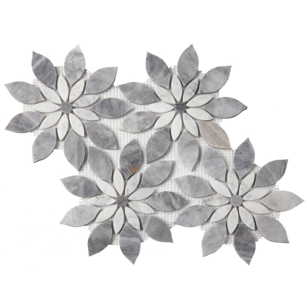 Elysium - Daisy Bloom Dusk 11.75 in. x 13.25 in. Glass and Stone Mosaic