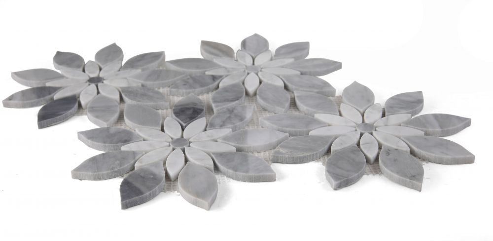 Elysium - Daisy Bloom Dusk 11.75 in. x 13.25 in. Glass and Stone Mosaic