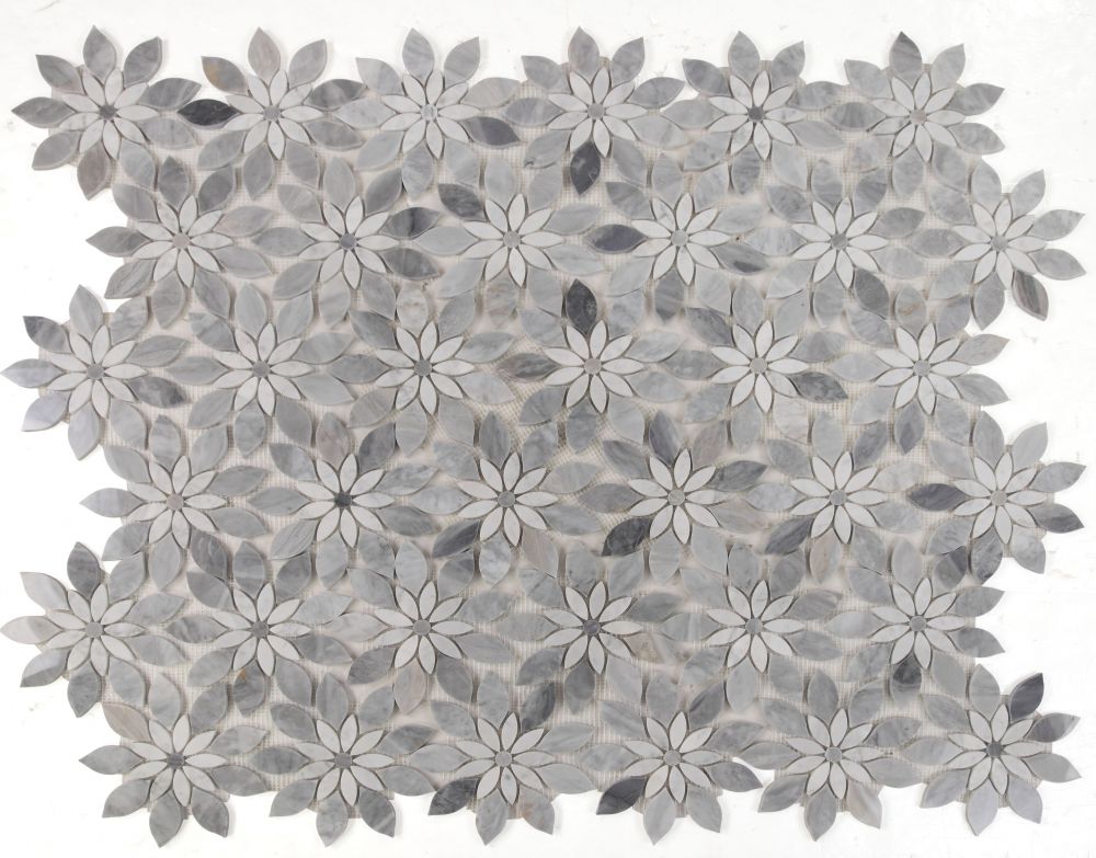 Elysium - Daisy Bloom Dusk 11.75 in. x 13.25 in. Glass and Stone Mosaic