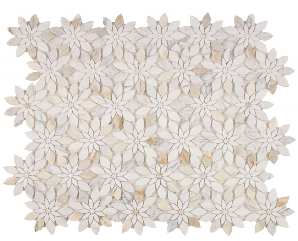 Elysium - Daisy Bloom Calacatta 11.75 in. x 13.25 in. Glass and Stone -  Floorzz