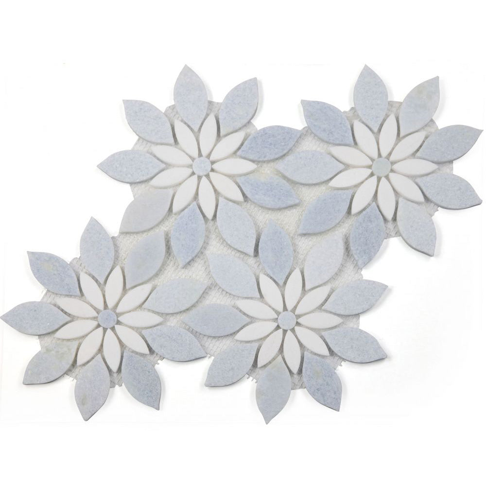 Elysium - Daisy Bloom Ocean 11.75 in. x 13.25 in. Glass and Stone Mosaic