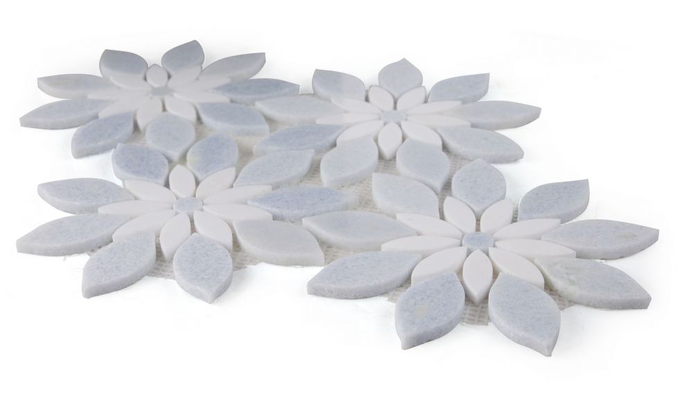 Elysium - Daisy Bloom Ocean 11.75 in. x 13.25 in. Glass and Stone Mosaic