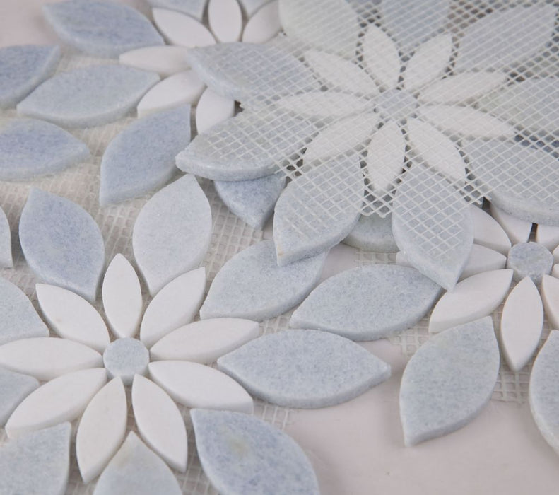 Elysium - Daisy Bloom Ocean 11.75 in. x 13.25 in. Glass and Stone Mosaic
