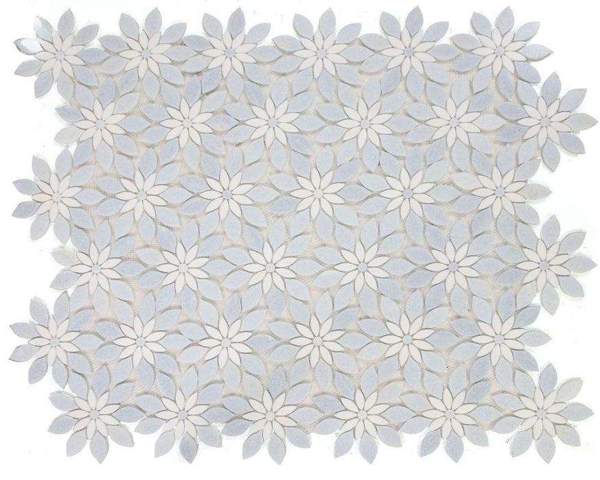 Elysium - Daisy Bloom Ocean 11.75 in. x 13.25 in. Glass and Stone Mosaic