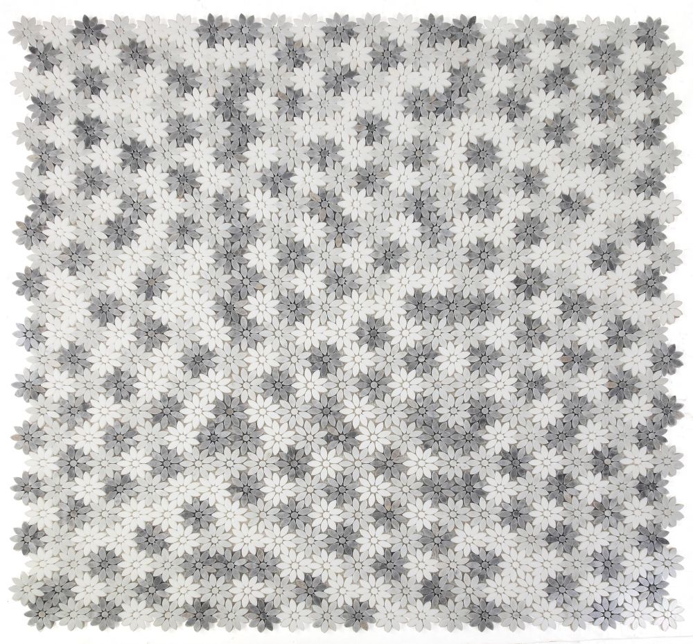 Elysium - Daisy Wild Grey 12.5 in. x 13 in. Glass and Stone Mosaic