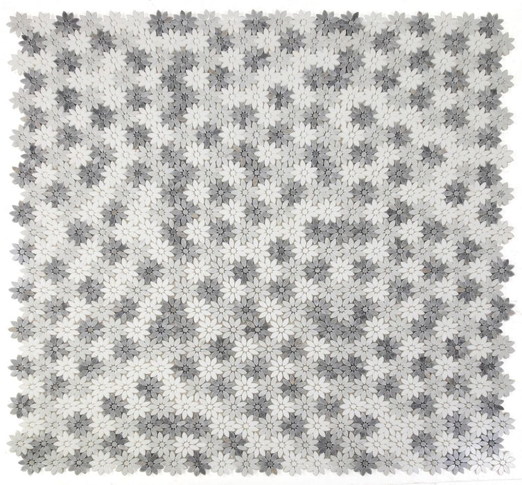 Elysium - Daisy Wild Grey 12.5 in. x 13 in. Glass and Stone Mosaic