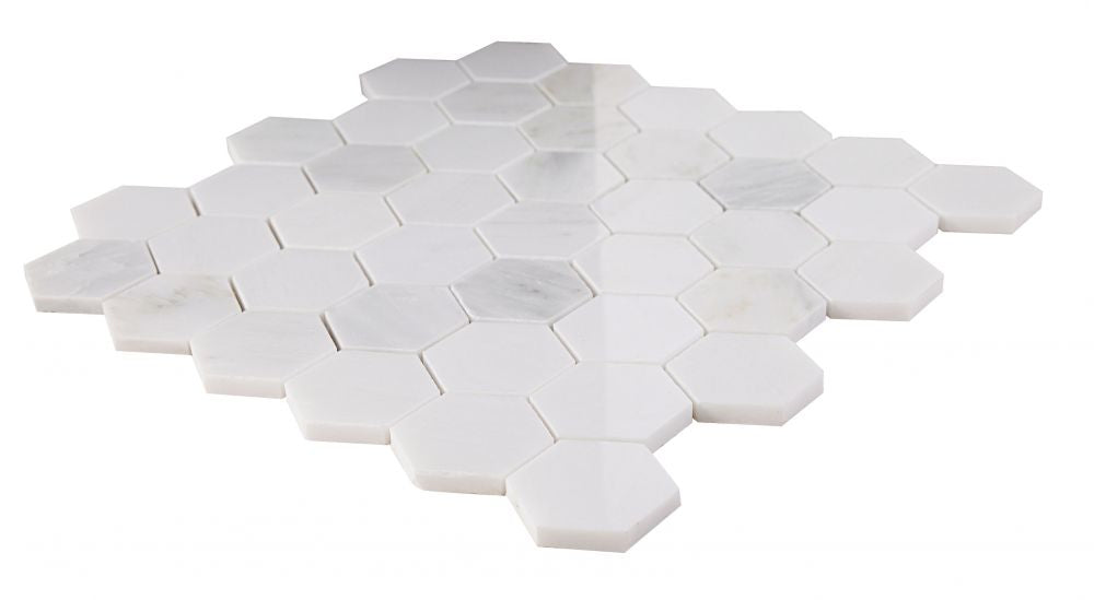 Elysium - Hexagon 2&quot; x 2&quot; Marble Mosaic - Snow White Polished