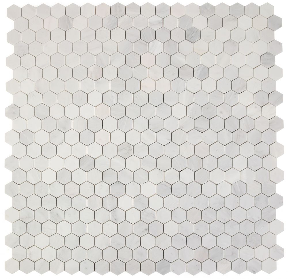 Elysium - Hexagon 2&quot; x 2&quot; Marble Mosaic - Snow White Polished