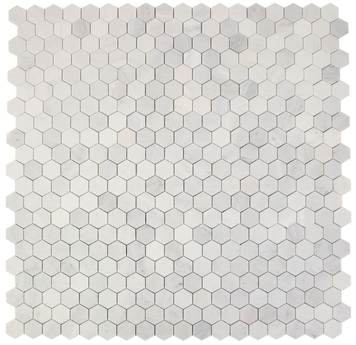 Elysium - Hexagon 2" x 2" Marble Mosaic - Snow White Polished