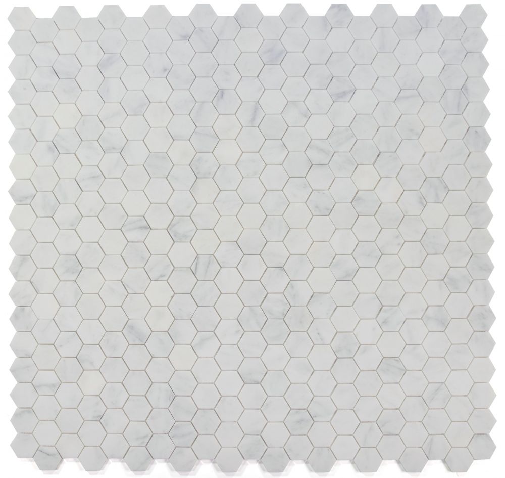 Elysium - Hexagon 2&quot; x 2&quot; Marble Mosaic - Snow White Honed