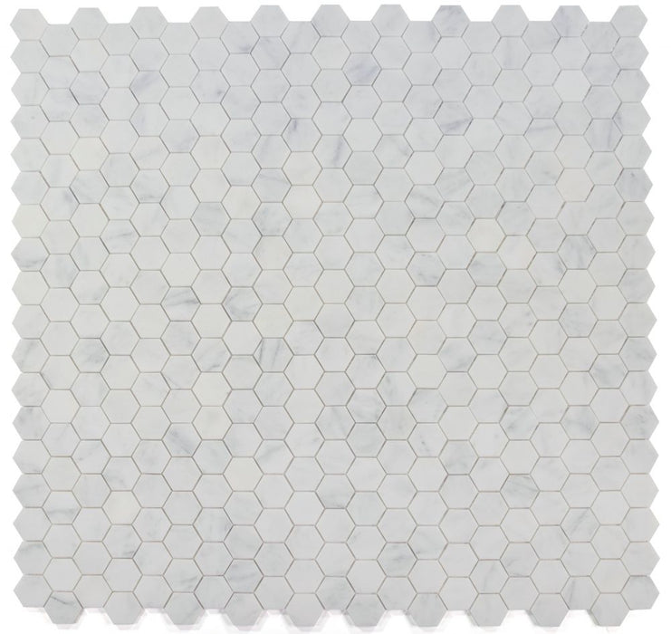 Elysium - Hexagon 2" x 2" Marble Mosaic - Snow White Honed