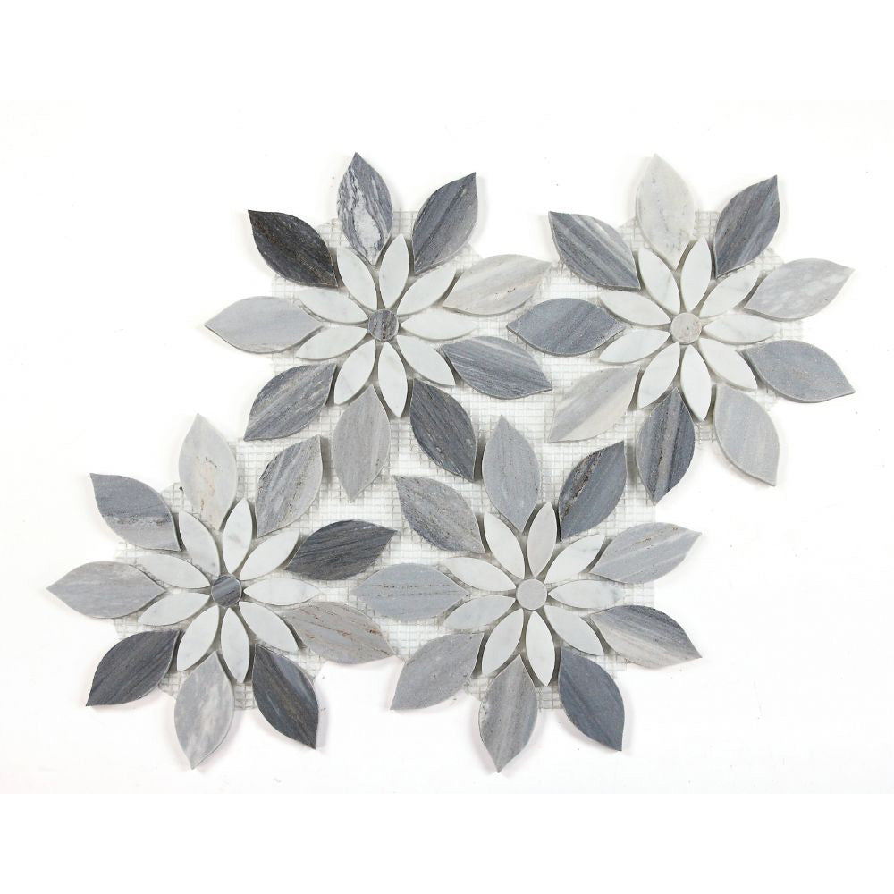 Elysium - Daisy Bloom Blue 11.75 in. x 13.25 in. Glass and Stone Mosaic