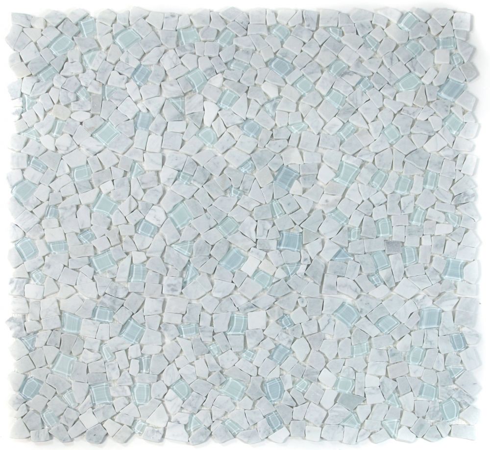 Elysium - Pebble 12&quot; x 12&quot; Glass and Marble Mosaic - Carrara