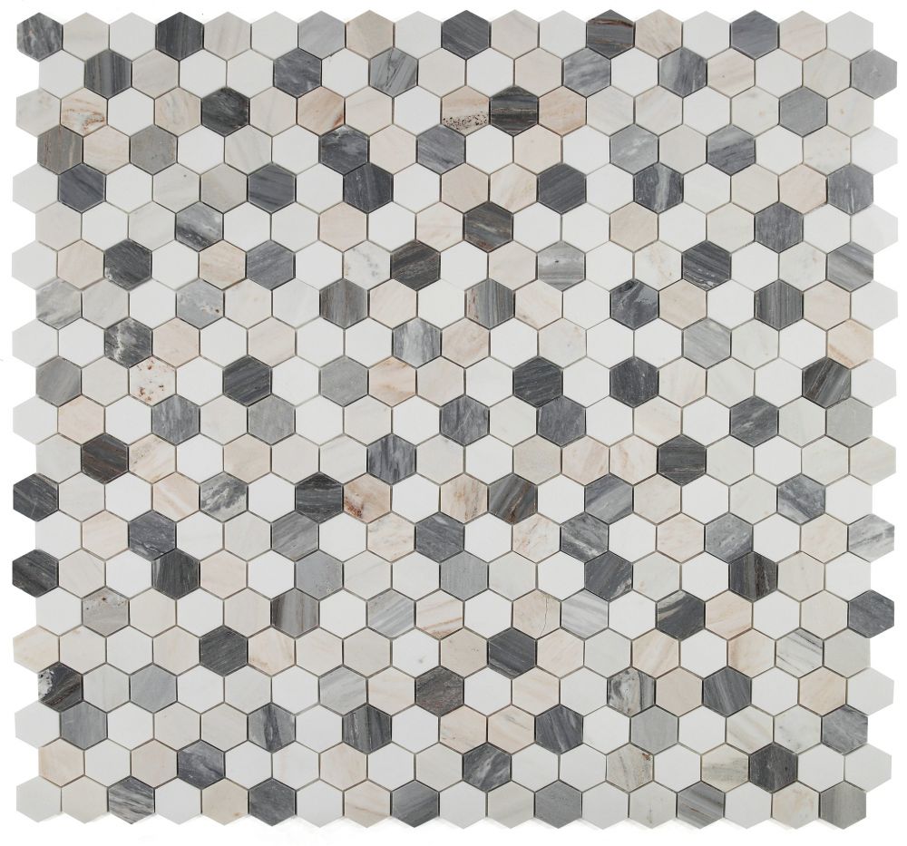 Elysium - Hexagon 2&quot; x 2&quot; Marble Mosaic - Beach