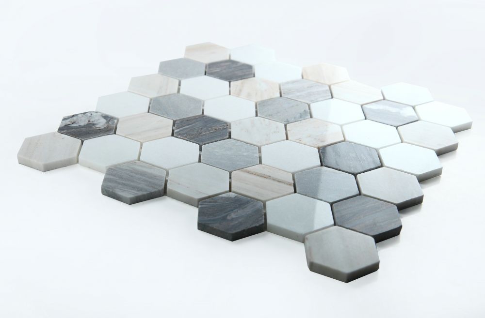 Elysium - Hexagon 2&quot; x 2&quot; Marble Mosaic - Beach