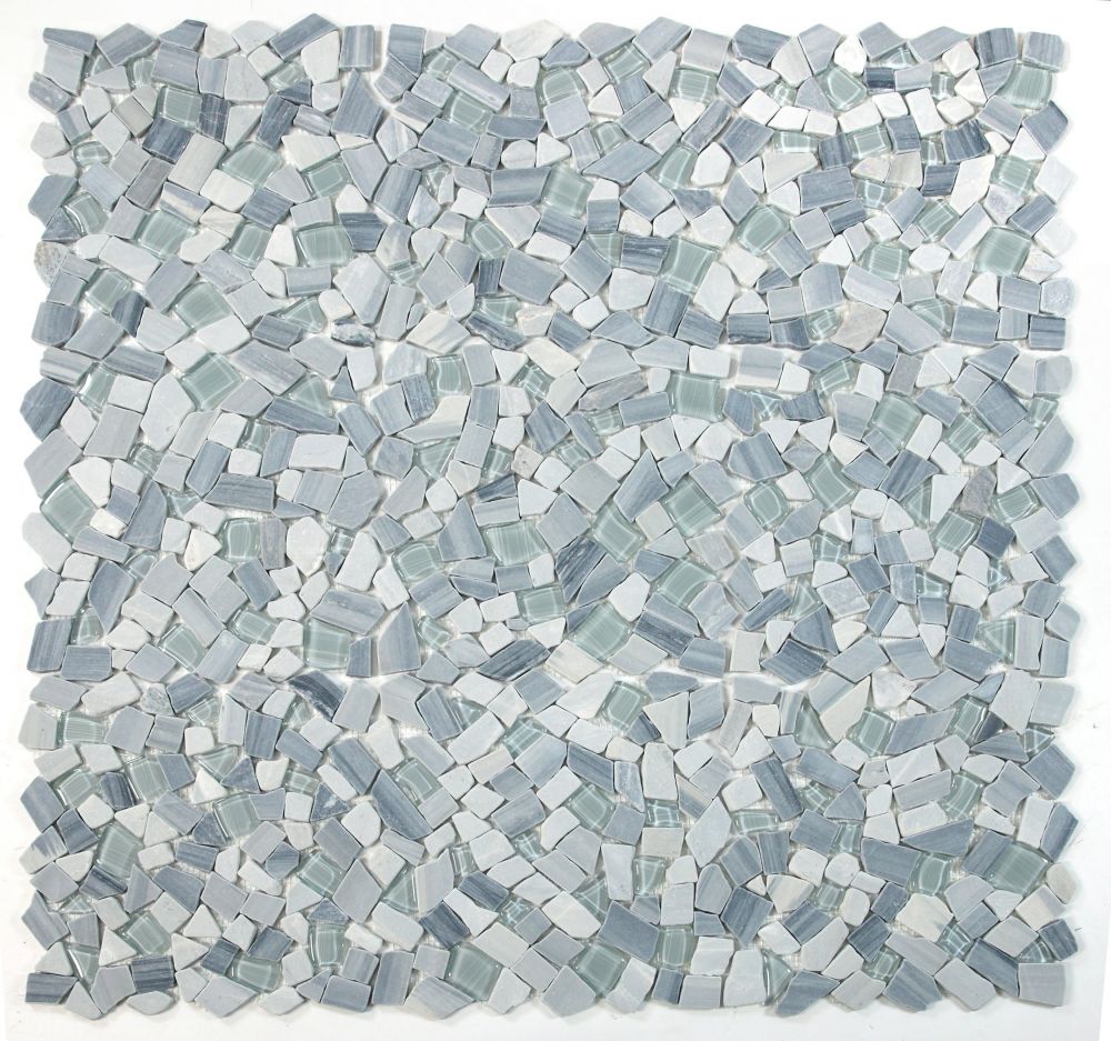 Elysium - Pebble 12&quot; x 12&quot; Glass and Marble Mosaic - Blue