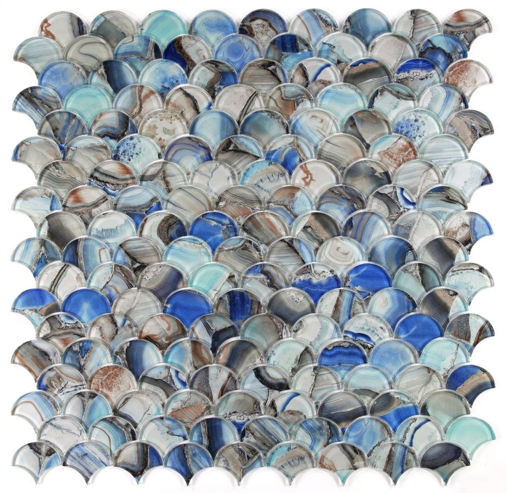 Elysium - Dragon Scale 9.75 in. x 9.75 in. Porcelain Mosaic - Shell Blue