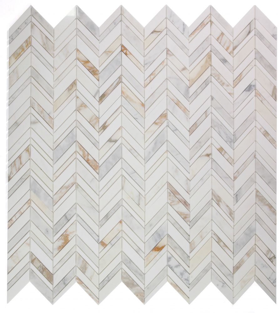 Elysium - Chevron 11.75 in. x 12 in. Marble Mosaic - Shadow Calacatta