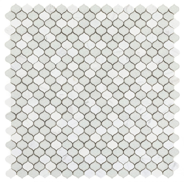 Elysium - Van Gogh Carrara 10.5 in. x 12.5 in. Crackle Glass and Stone Mosaic