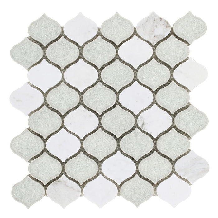 Elysium - Van Gogh Carrara 10.5 in. x 12.5 in. Crackle Glass and Stone Mosaic