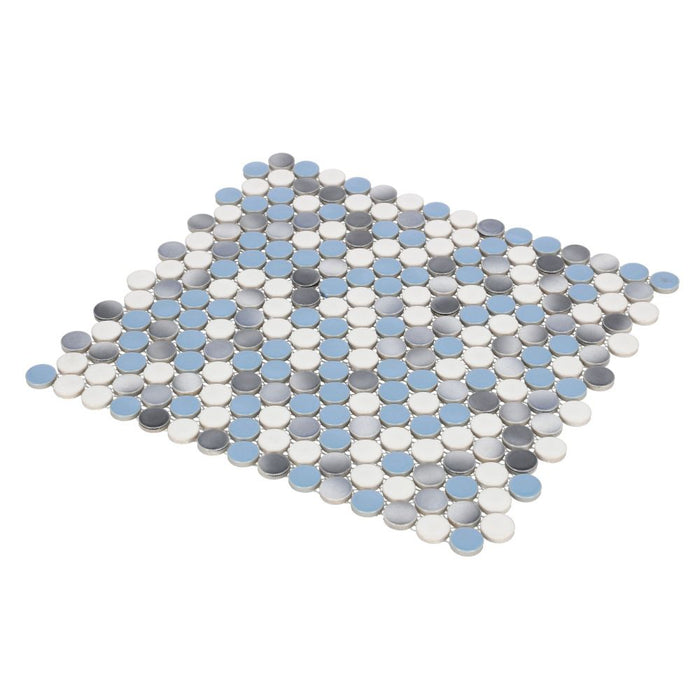 Elysium - Penny Round 11.5 in. x 12.25 in. Porcelain Mosaic - Sky