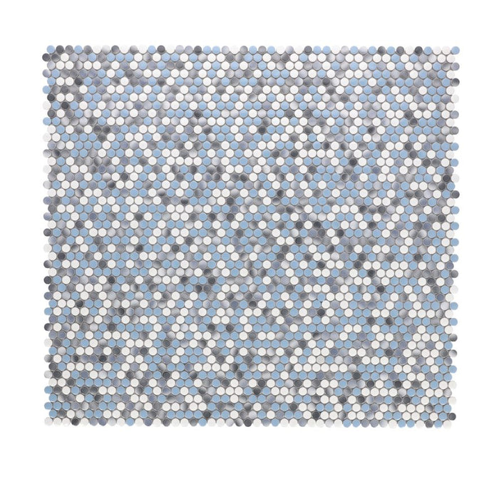 Elysium - Penny Round 11.5 in. x 12.25 in. Porcelain Mosaic - Sky
