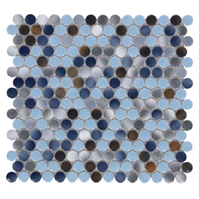 Elysium - Penny Round 11.5 in. x 12.25 in. Porcelain Mosaic - Beach