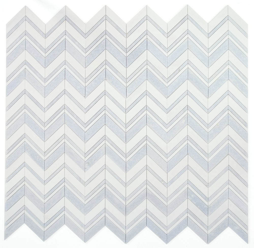 Elysium - Chevron 11.75 in. x 12.25 in. Marble Mosaic - Crystal Ocean