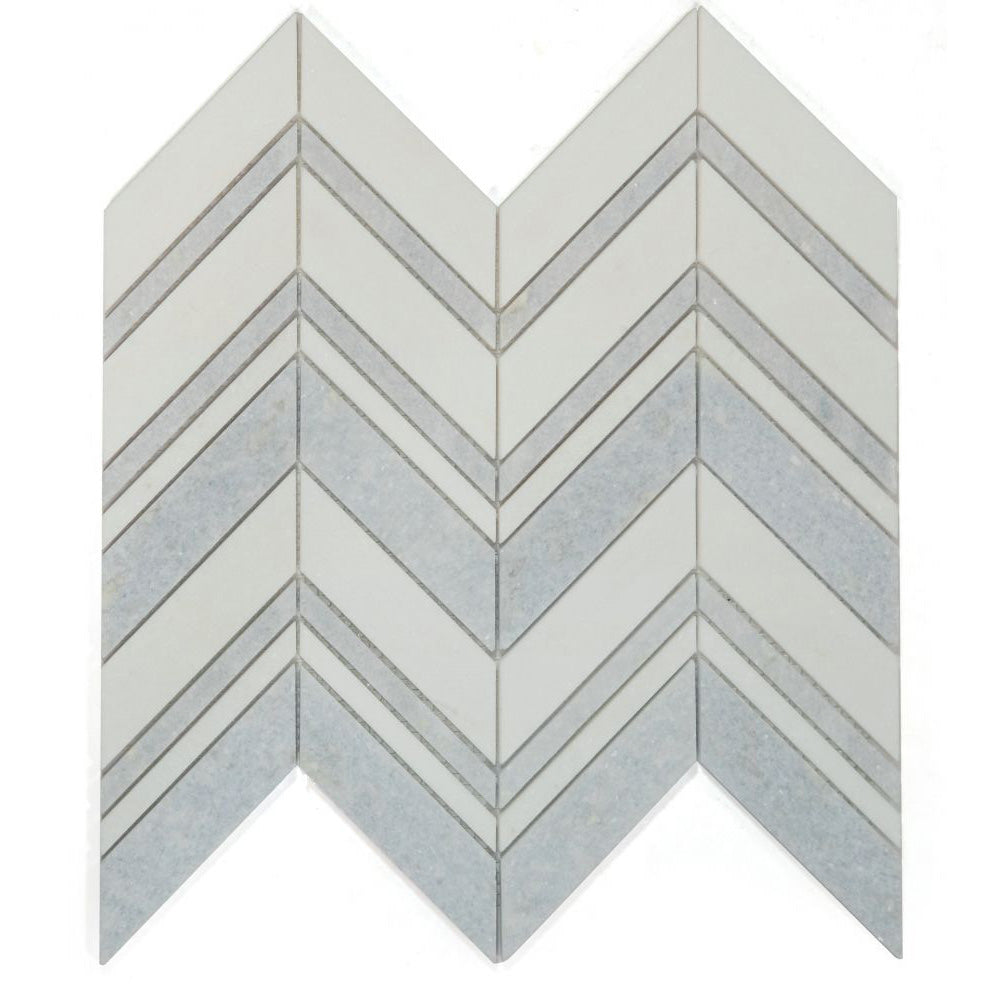 Elysium - Chevron 11.75 in. x 12.25 in. Marble Mosaic - Crystal Ocean