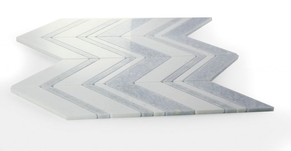 Elysium - Chevron 11.75 in. x 12.25 in. Marble Mosaic - Crystal Ocean