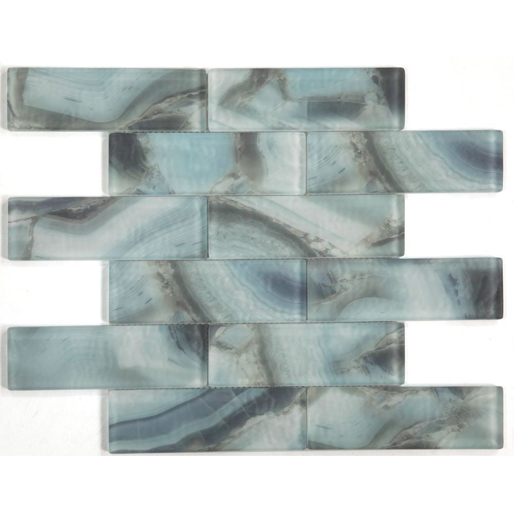 Elysium - Art 11.75 in. x 11.75 in. Glass Mosaic - Onyx Ocean