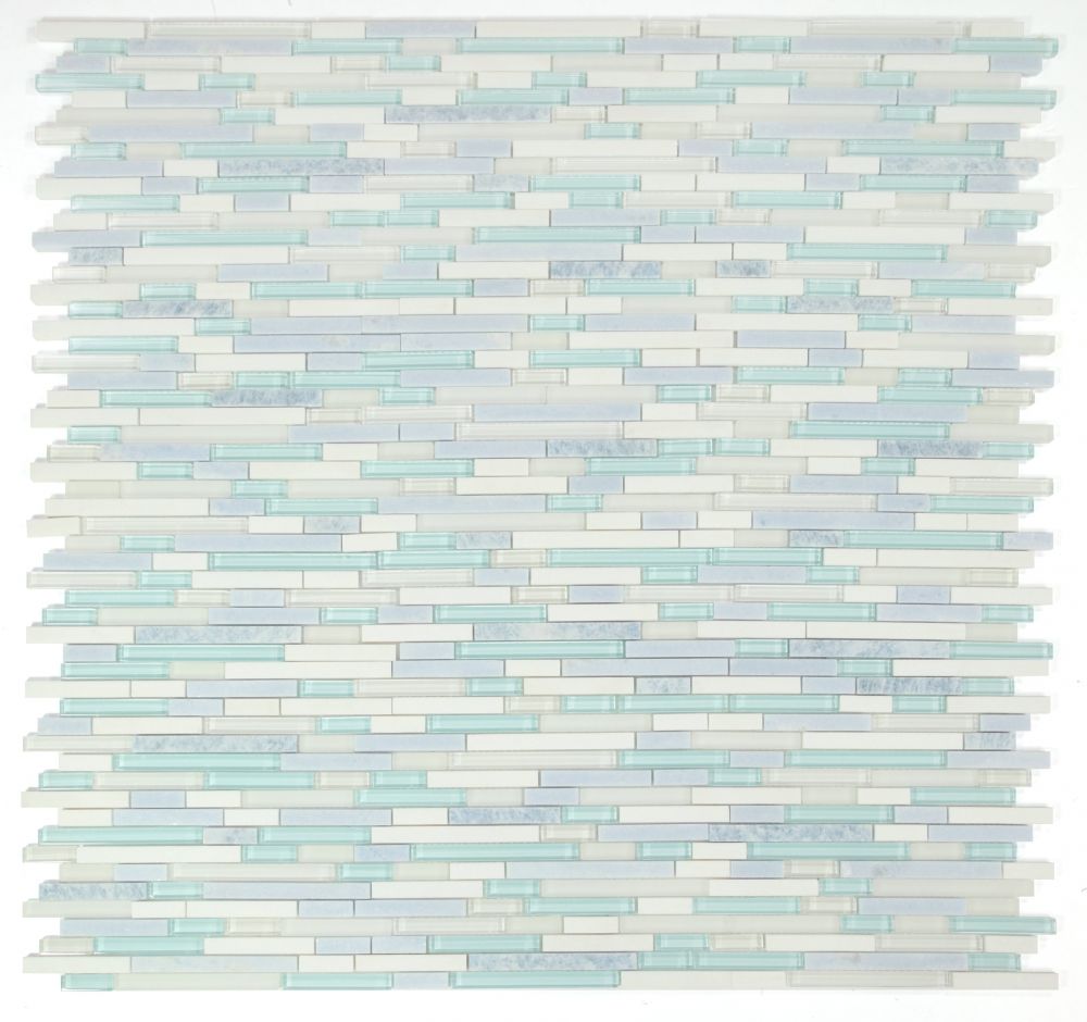 Elysium - Linear Crystal Ocean 11.75 in. x 12 in. Glass and Marble Mosaic