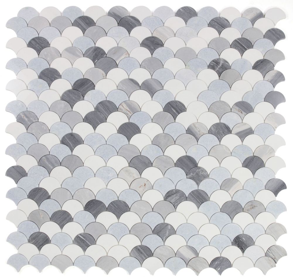 Elysium - Dragon Scale 9.5 in. x 9.75 in. Polished Marble Mosaic - Deep Ocean