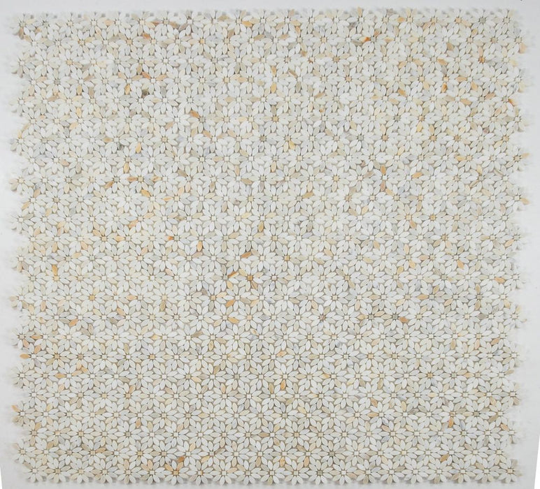 Elysium - Daisy Wild Calacatta Gold 12.75 in. x 13.25 in. Glass and Stone Mosaic