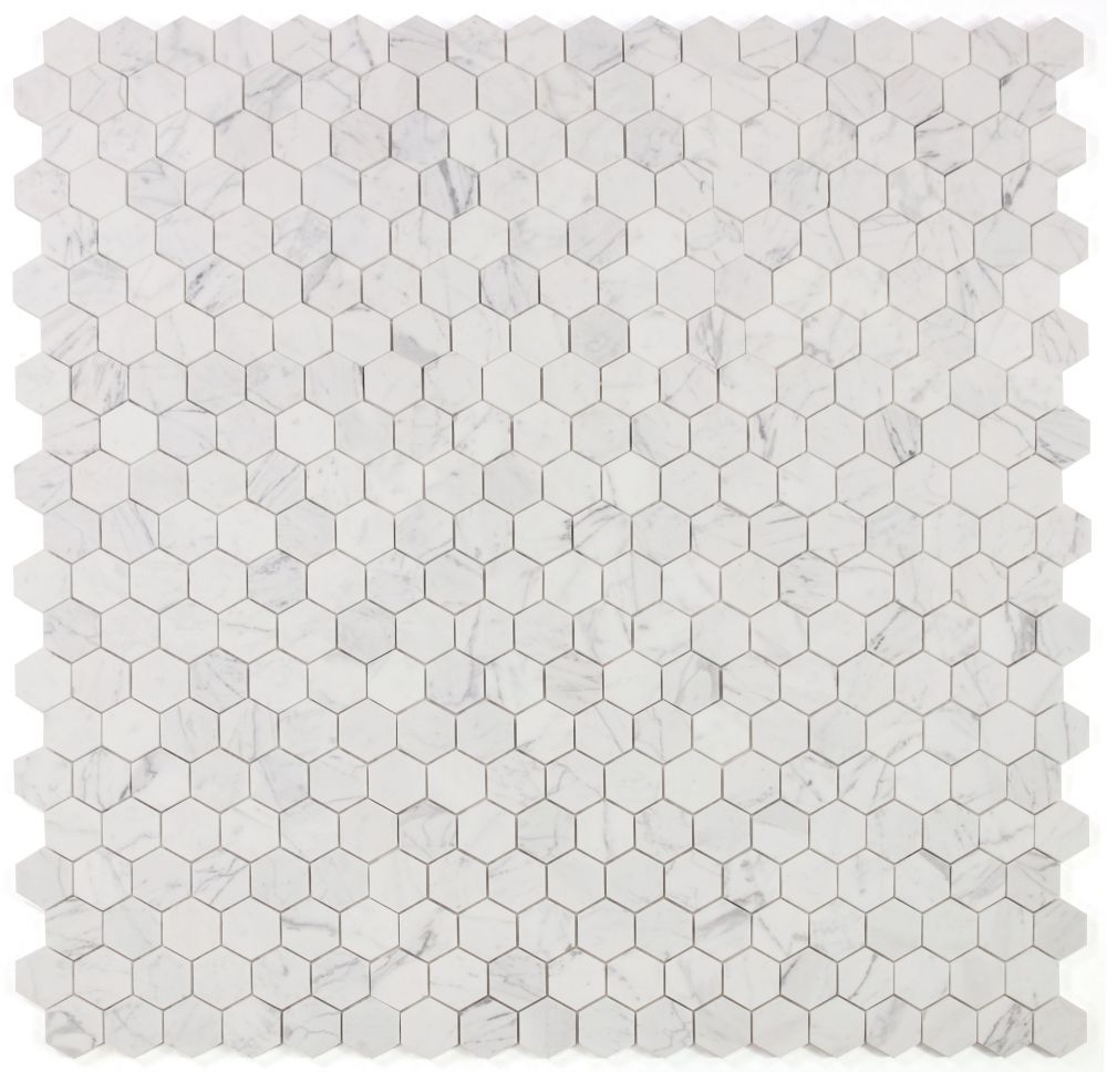 Elysium - Hexagon 2&quot; x 2&quot; Marble Mosaic - Calacatta White Honed