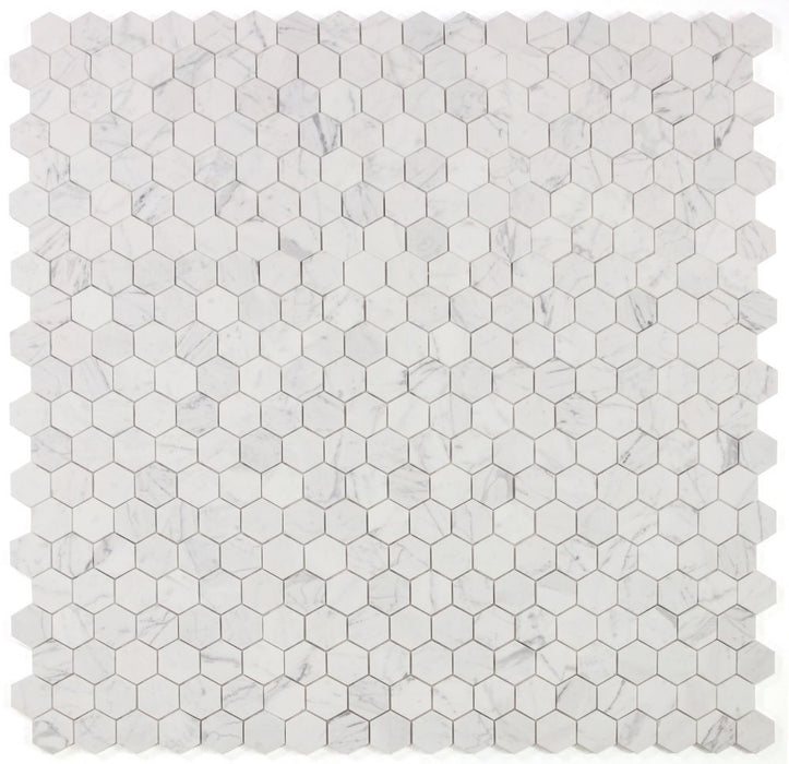 Elysium - Hexagon 2" x 2" Marble Mosaic - Calacatta White Honed
