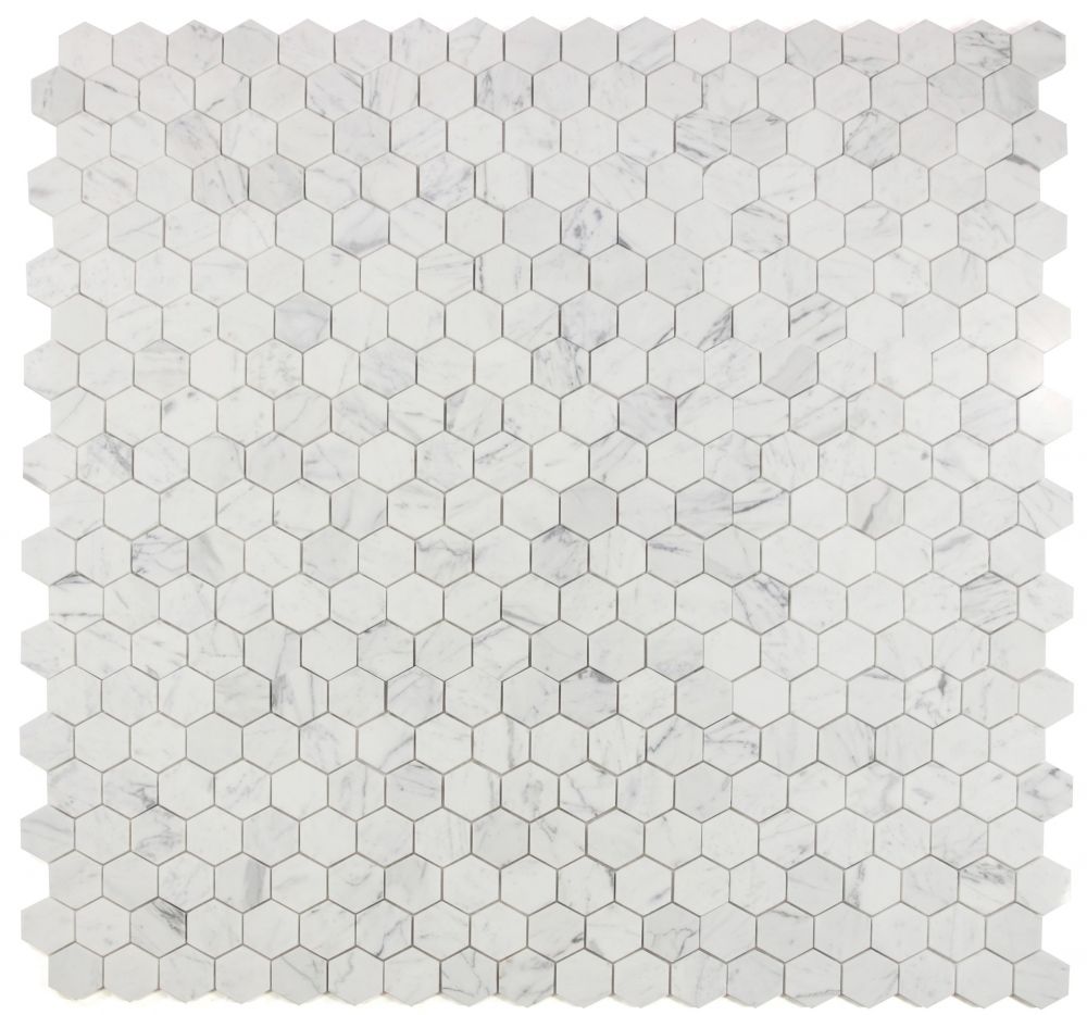 Elysium - Hexagon 2&quot; x 2&quot; Marble Mosaic - Calacatta White Polished