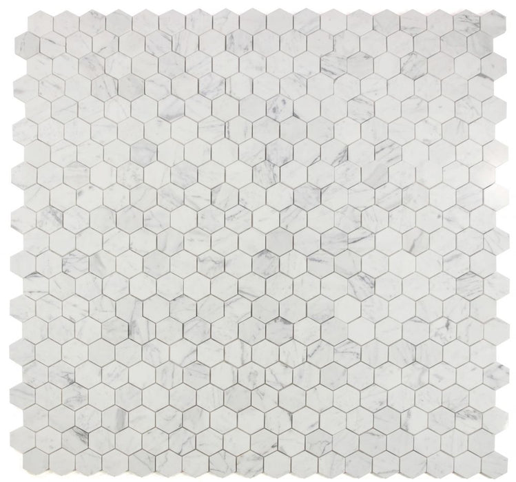 Elysium - Hexagon 2" x 2" Marble Mosaic - Calacatta White Polished