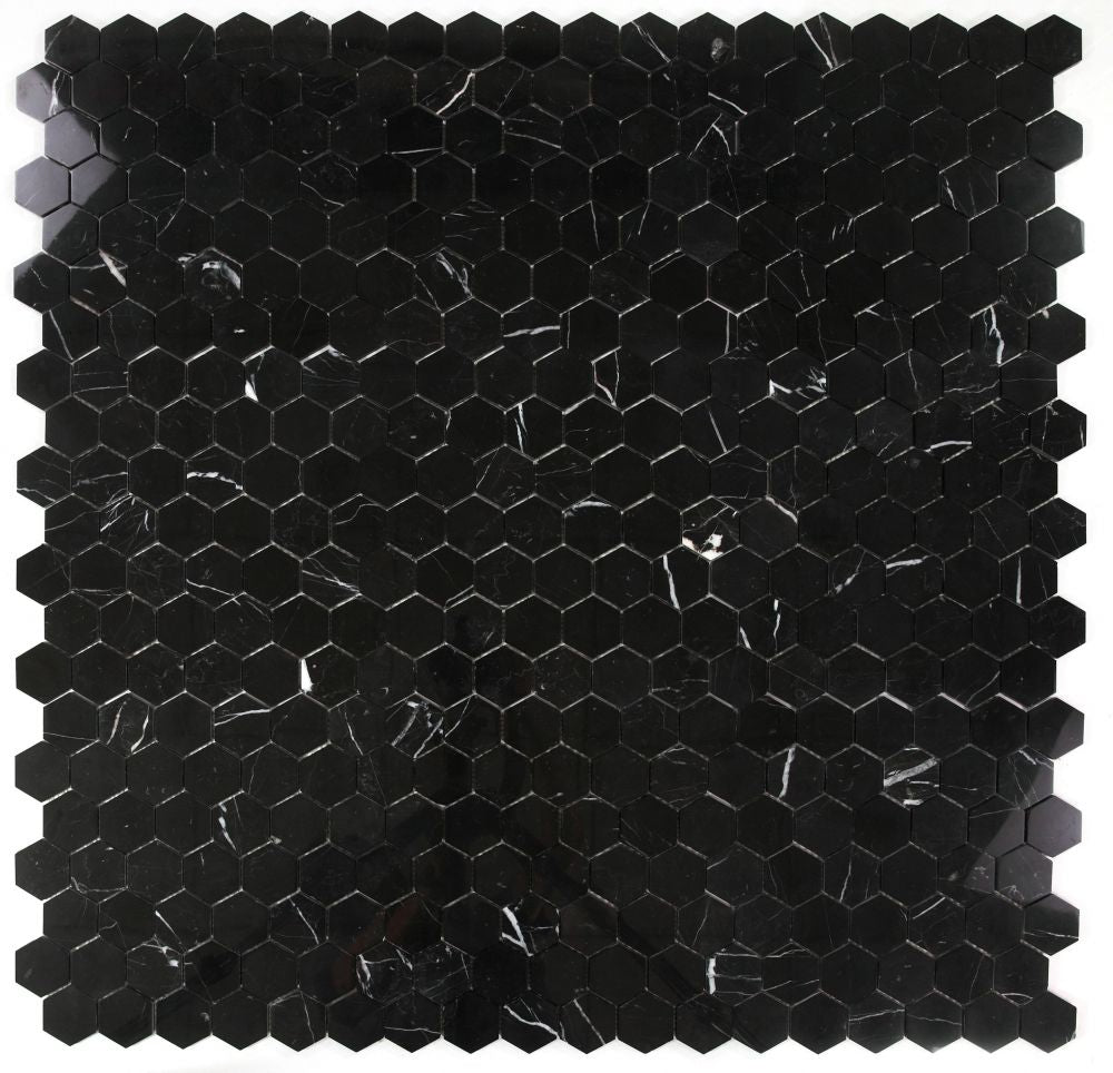 Elysium - Hexagon 2&quot; x 2&quot; Marble Mosaic - Marquina Polished