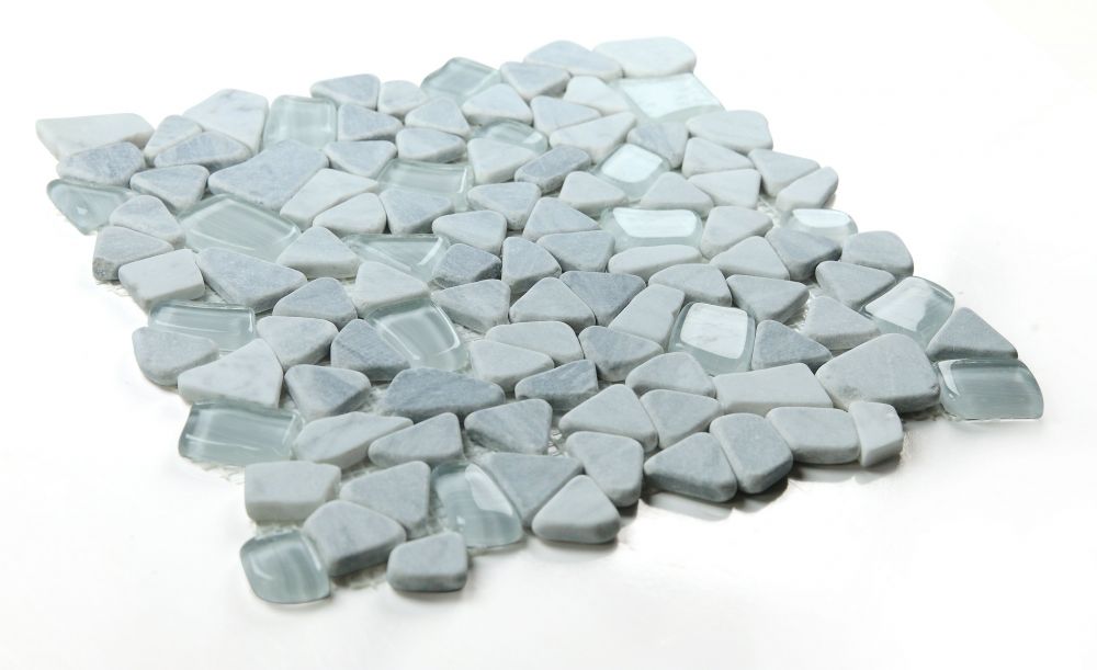 Elysium - Pebble 12" x 12" Glass and Marble Mosaic - GreyElysium - Pebble 12" x 12" Glass and Marble Mosaic - Grey