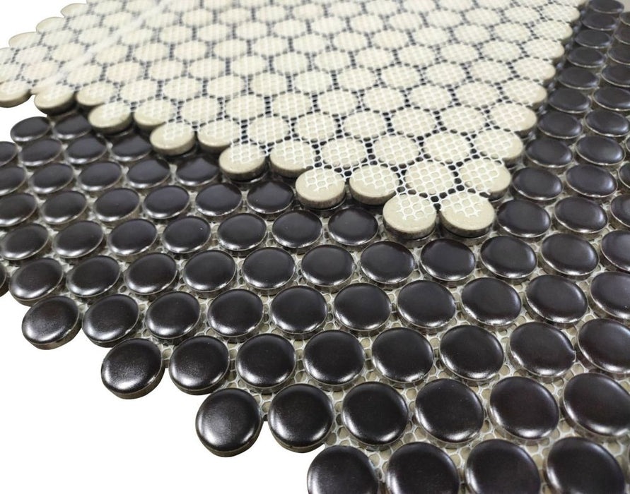 Elysium - Penny Round 11.5 in. x 12.25 in. Porcelain Mosaic - Black Matte
