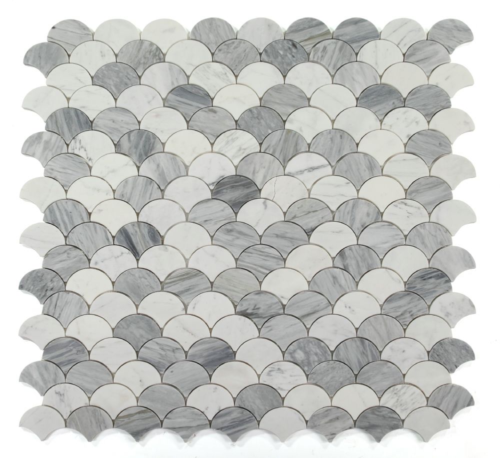 Elysium - Dragon Scale 9.5 in. x 9.75 in. Polished Marble Mosaic - Calacatta Grey